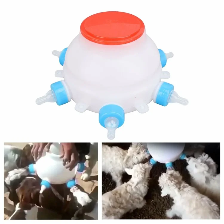 Piggy Milk Feeder 2.5L Round Piglet Poultry Breeding Feeder with 6 Pacifiers for Lambs, Piglets, Cows