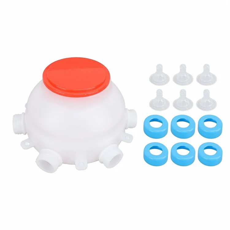 Piggy Milk Feeder 2.5L Round Piglet Poultry Breeding Feeder with 6 Pacifiers for Lambs, Piglets, Cows