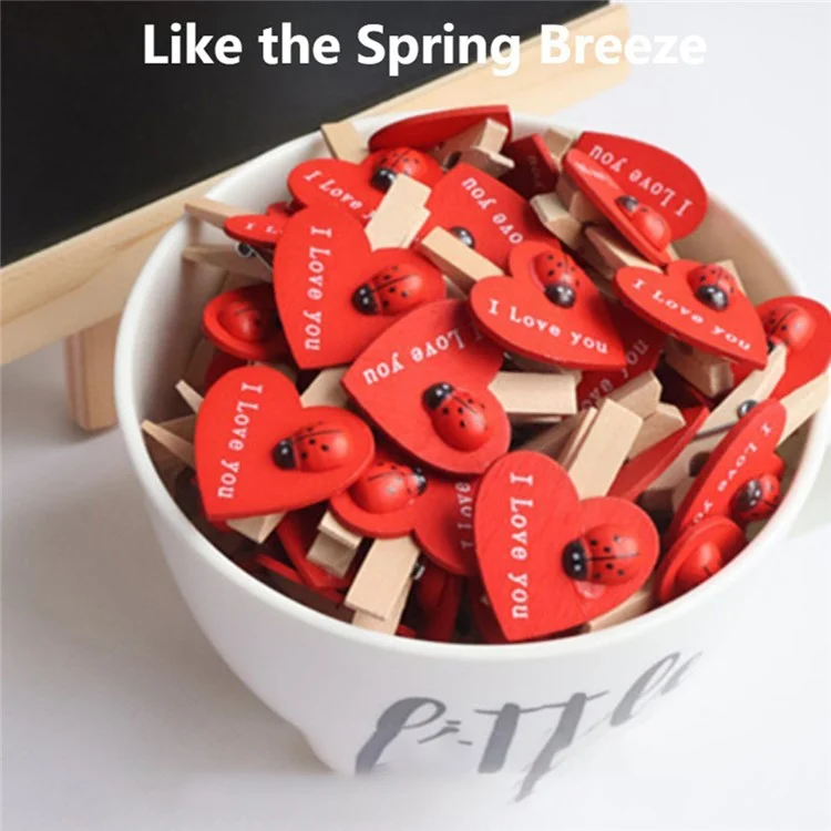 20 piezas de clips de corazón rojo de madera para amantes, regalo creativo para boda, fiesta, tarjeta, fotos