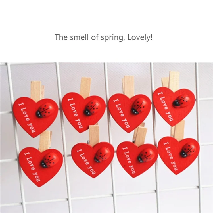 20 piezas de clips de corazón rojo de madera para amantes, regalo creativo para boda, fiesta, tarjeta, fotos