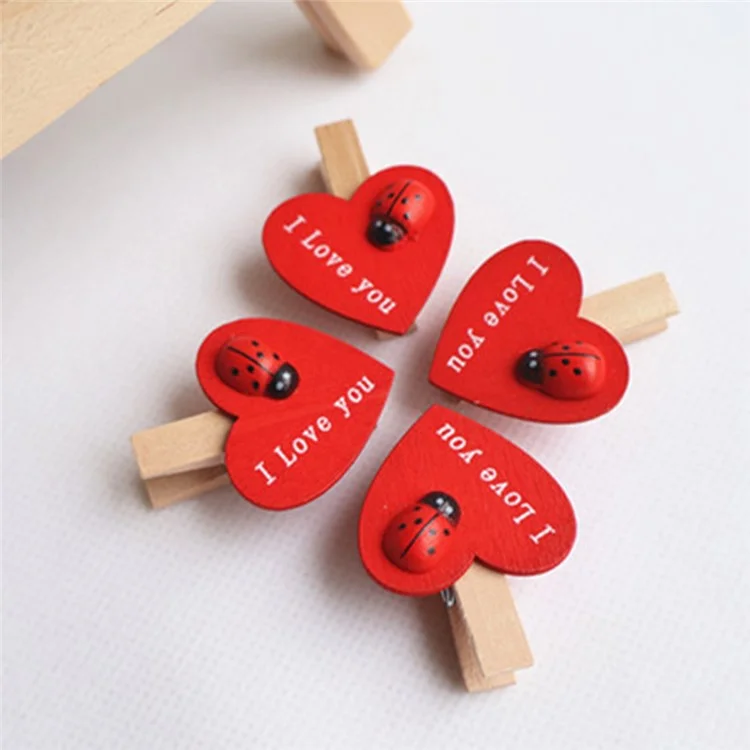 20 piezas de clips de corazón rojo de madera para amantes, regalo creativo para boda, fiesta, tarjeta, fotos