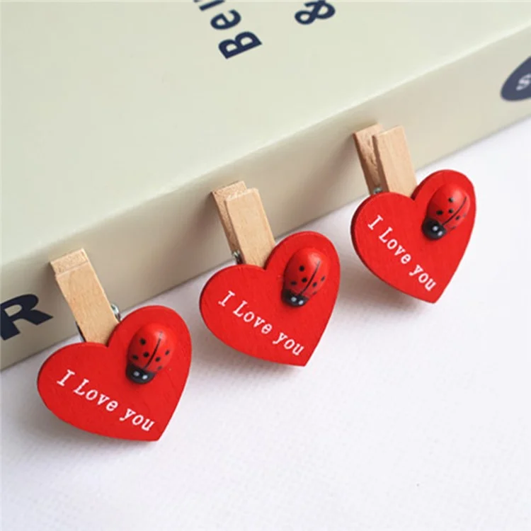 20 piezas de clips de corazón rojo de madera para amantes, regalo creativo para boda, fiesta, tarjeta, fotos