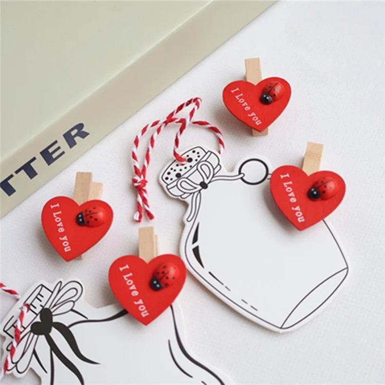 20 piezas de clips de corazón rojo de madera para amantes, regalo creativo para boda, fiesta, tarjeta, fotos