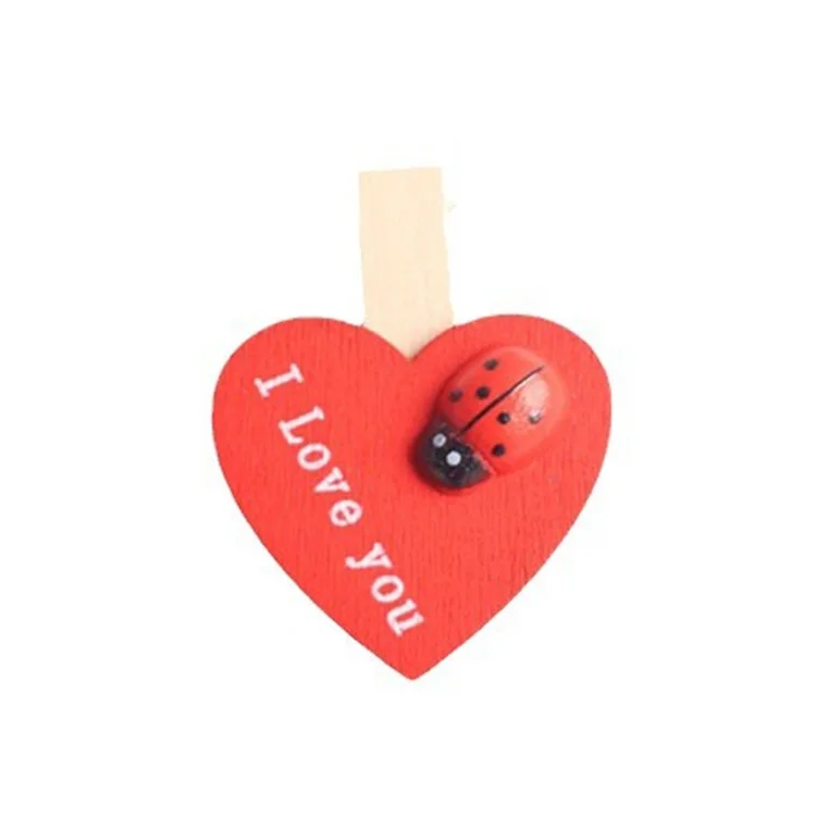 20 piezas de clips de corazón rojo de madera para amantes, regalo creativo para boda, fiesta, tarjeta, fotos