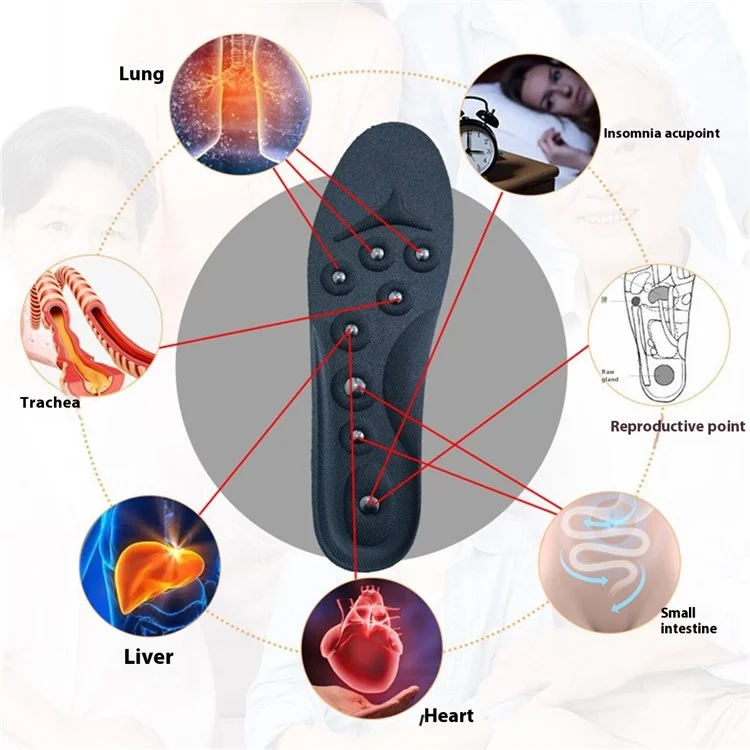 1 Par de Palmilhas Magnéticas de Massagem Respiráveis e Absorventes de Suor com Apoio de Arco - 25,5 cm / 35-41