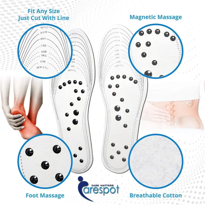 1 Pair 18 Magnetic Stones Massage Insoles Cuttable Feet Care Magnetic Insoles - White