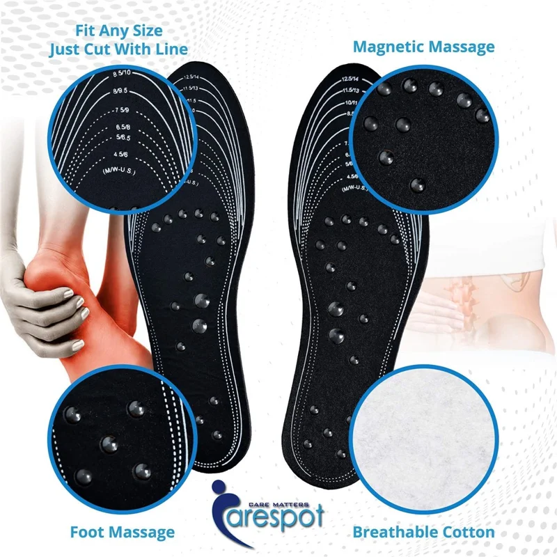 1 Pair 18 Magnetic Stones Massage Insoles Cuttable Feet Care Magnetic Insoles - White