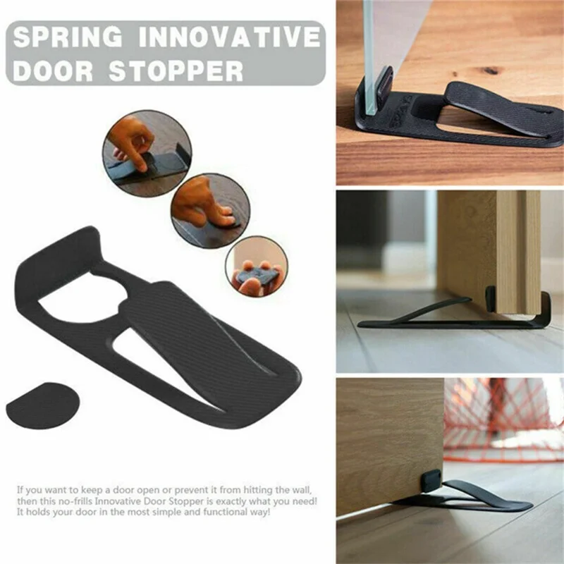 Simple Invisible Door Stopper Wedge Plastic Door Stop Holder Tool - Black