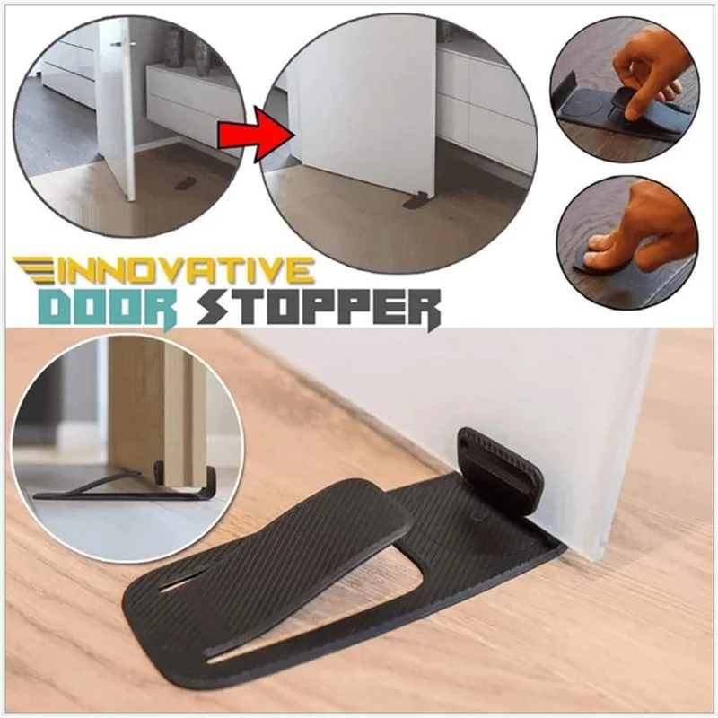 Simple Invisible Door Stopper Wedge Plastic Door Stop Holder Tool - Black