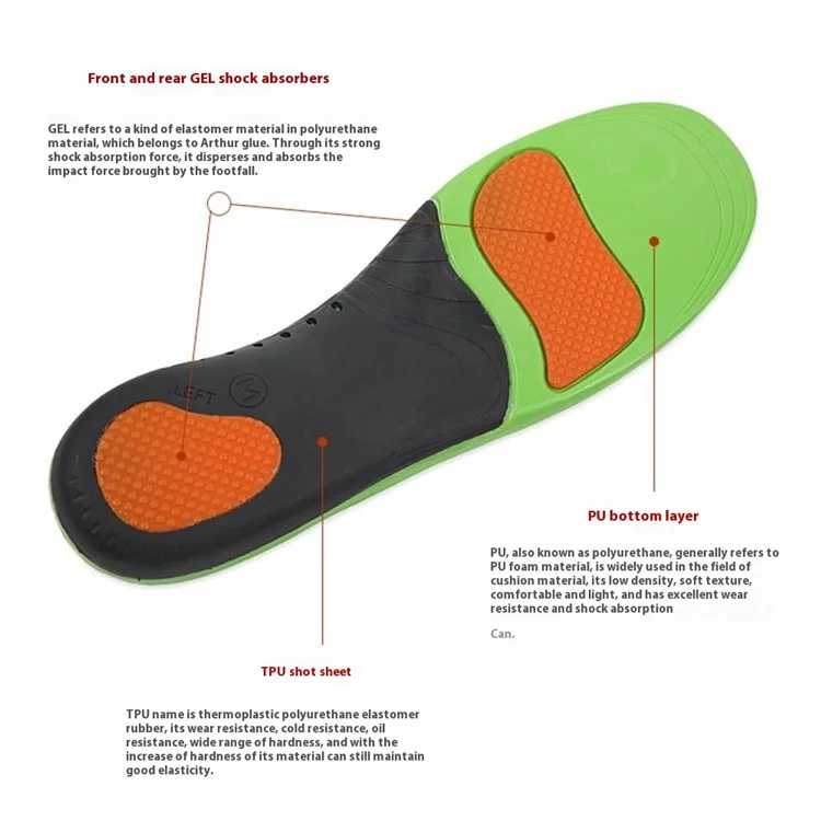 Soletta ortopedica di supporto per piedi piatti LS-1214 traspirante e massaggiante in PU con assorbimento degli urti per lo sport - Verde velluto XS (36-38)