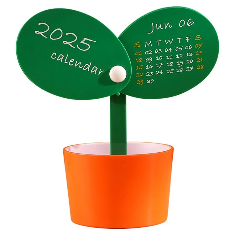 Calendario de escritorio con forma de planta creativa 2025 con soporte para bolígrafo, planificador DIY - Naranja