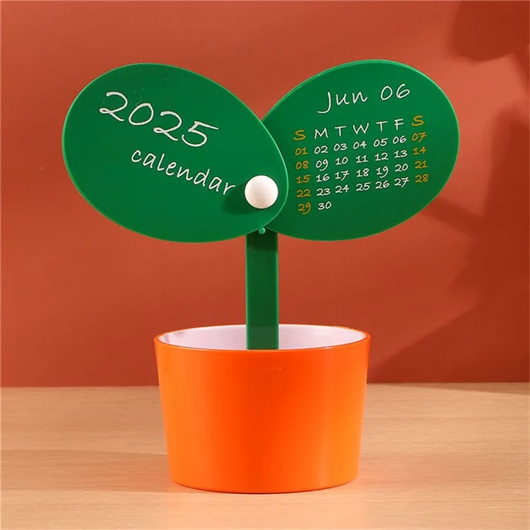 Calendario de escritorio con forma de planta creativa 2025 con soporte para bolígrafo, planificador DIY - Naranja