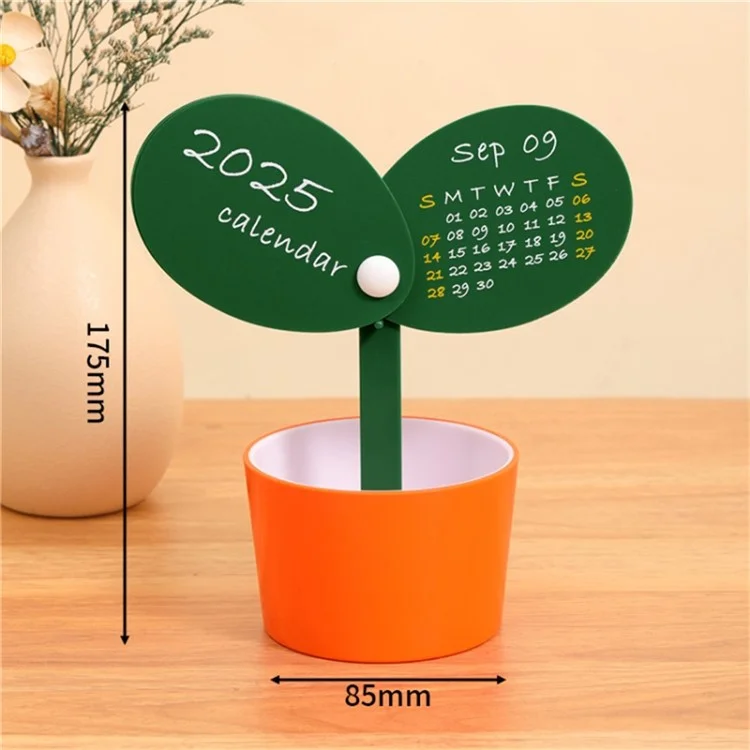 Calendario de escritorio con forma de planta creativa 2025 con soporte para bolígrafo, planificador DIY - Naranja