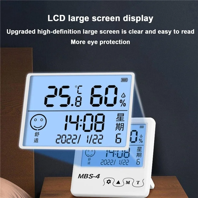 MBS-4 Digital Hygrometer Thermometer High Precision Meter with Clock for Indoor Use