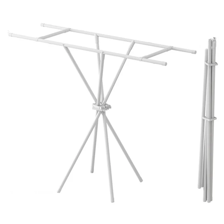 Rastrelliera pieghevole per asciugare i vestiti in acciaio al carbonio + mensola per trapunte in ABS con 2 barre per balcone e camera da letto