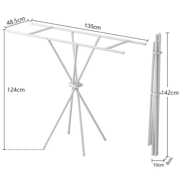 Rastrelliera pieghevole per asciugare i vestiti in acciaio al carbonio + mensola per trapunte in ABS con 2 barre per balcone e camera da letto