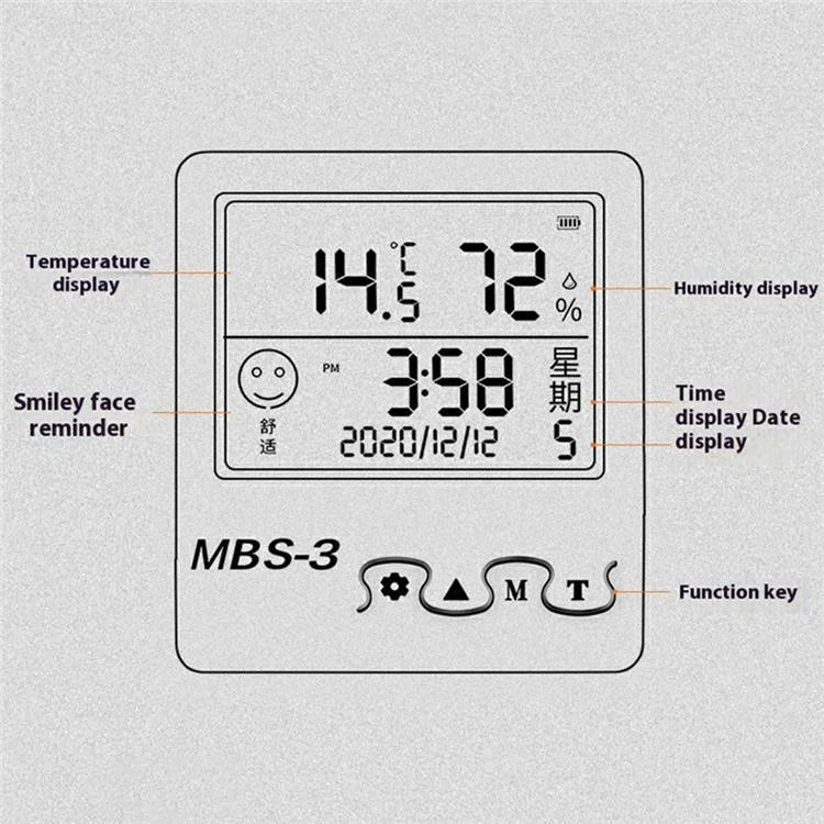 Termometro elettronico Igrometro MBS-3 Orologio digitale ad alta precisione con sveglia per interni
