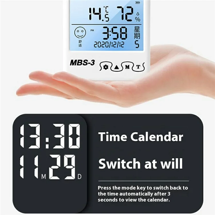 Termometro elettronico Igrometro MBS-3 Orologio digitale ad alta precisione con sveglia per interni