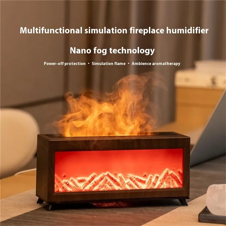 Fireplace Design Aroma Diffuser Large Mist Ultrasonic Air Humidifier for Home  /  Office (EU Plug) - Black