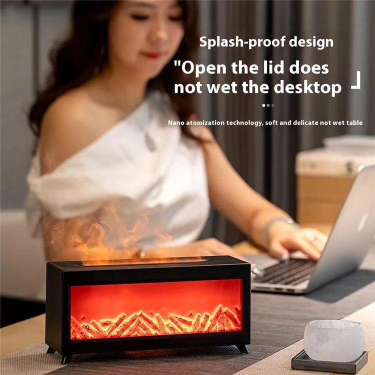 Fireplace Design Aroma Diffuser Large Mist Ultrasonic Air Humidifier for Home  /  Office (EU Plug) - Black