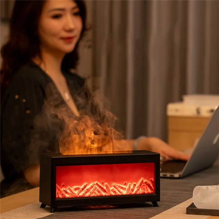 Fireplace Design Aroma Diffuser Large Mist Ultrasonic Air Humidifier for Home  /  Office (EU Plug) - Black