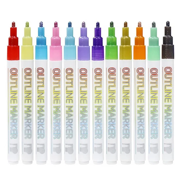 12 stylos à double ligne marqueurs contour paillettes stylos métalliques pour peinture de Noël
