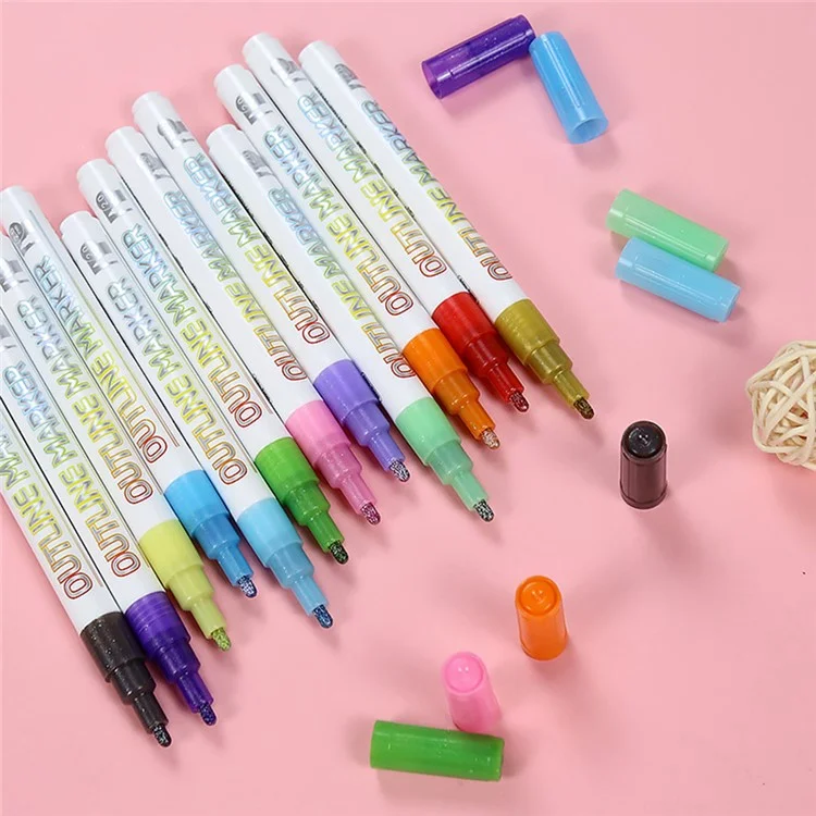 12 stylos à double ligne marqueurs contour paillettes stylos métalliques pour peinture de Noël