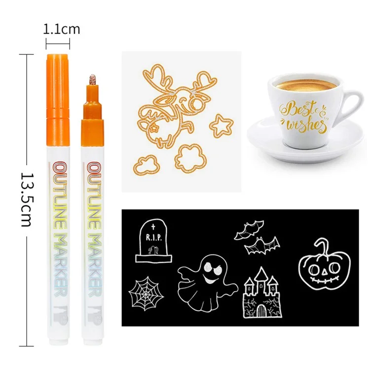 12 stylos à double ligne marqueurs contour paillettes stylos métalliques pour peinture de Noël