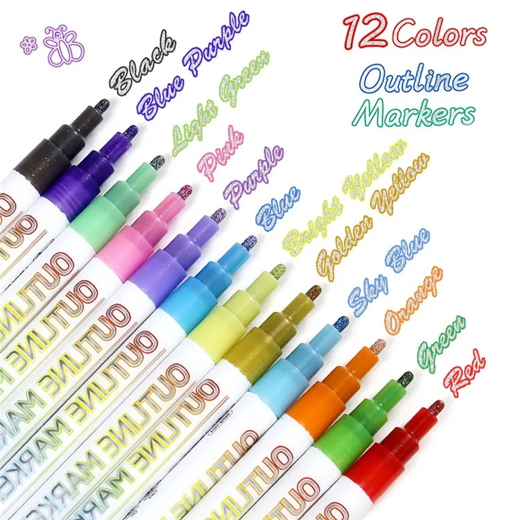 12 stylos à double ligne marqueurs contour paillettes stylos métalliques pour peinture de Noël