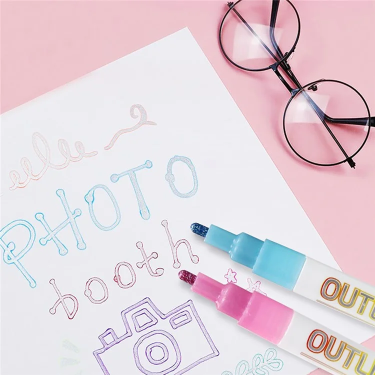 12 stylos à double ligne marqueurs contour paillettes stylos métalliques pour peinture de Noël