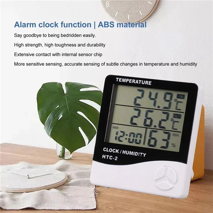 HTC-2 Digital Thermometer Hygrometer with Cable Dual Temperature Display Thermometer