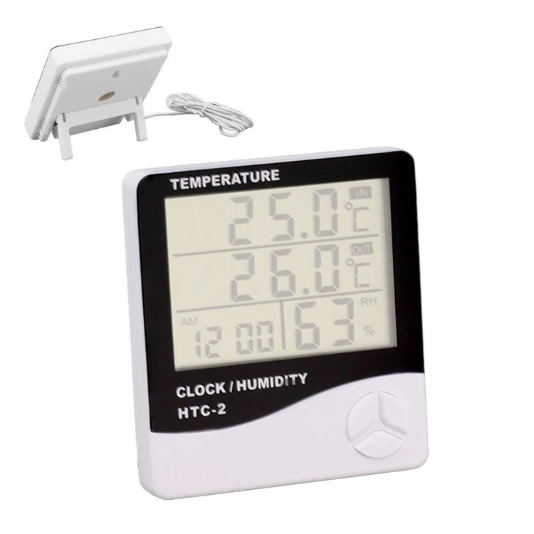 HTC-2 Digital Thermometer Hygrometer with Cable Dual Temperature Display Thermometer