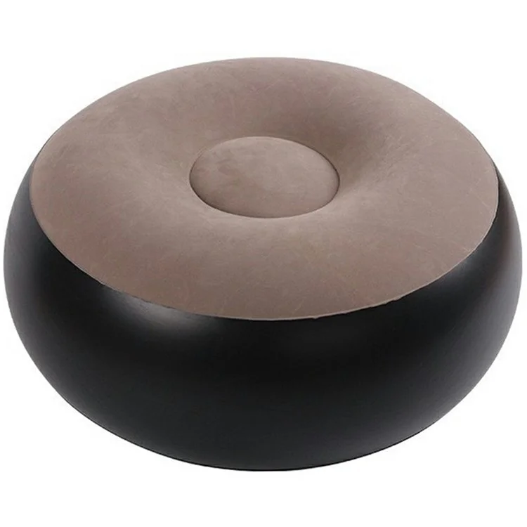 Tabouret gonflable portable épais à revêtement floqué, repose-pieds rond pour l'extérieur et les déplacements - Gris