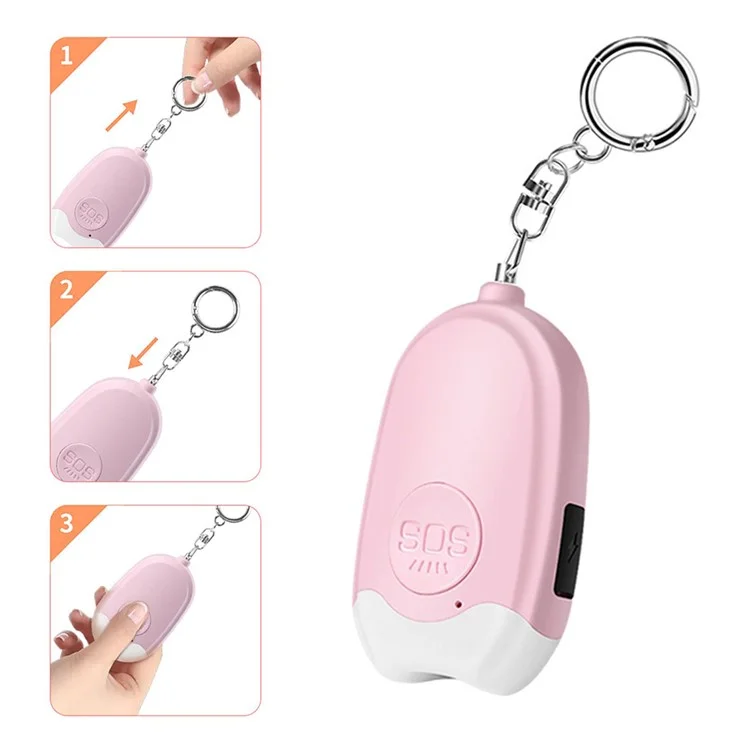 GP100 Persönlicher Alarm-Taschenlampe Tragbare Selbstverteidigung 130dB lauter Alarm Anhänger Schlüsselanhänger - Pink