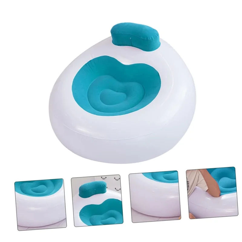 Sala de estar inflável com formato de coração acolchoado Lounger Selfie Prop Cadeira de ar portátil Sofá individual - Azul