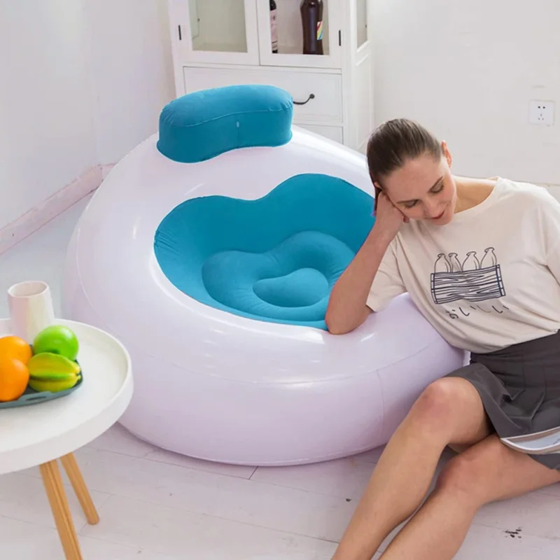 Sala de estar inflável com formato de coração acolchoado Lounger Selfie Prop Cadeira de ar portátil Sofá individual - Azul