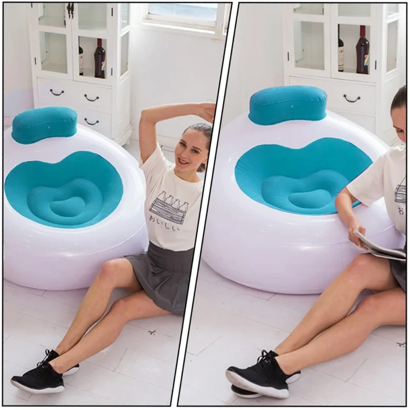 Sala de estar inflável com formato de coração acolchoado Lounger Selfie Prop Cadeira de ar portátil Sofá individual - Azul