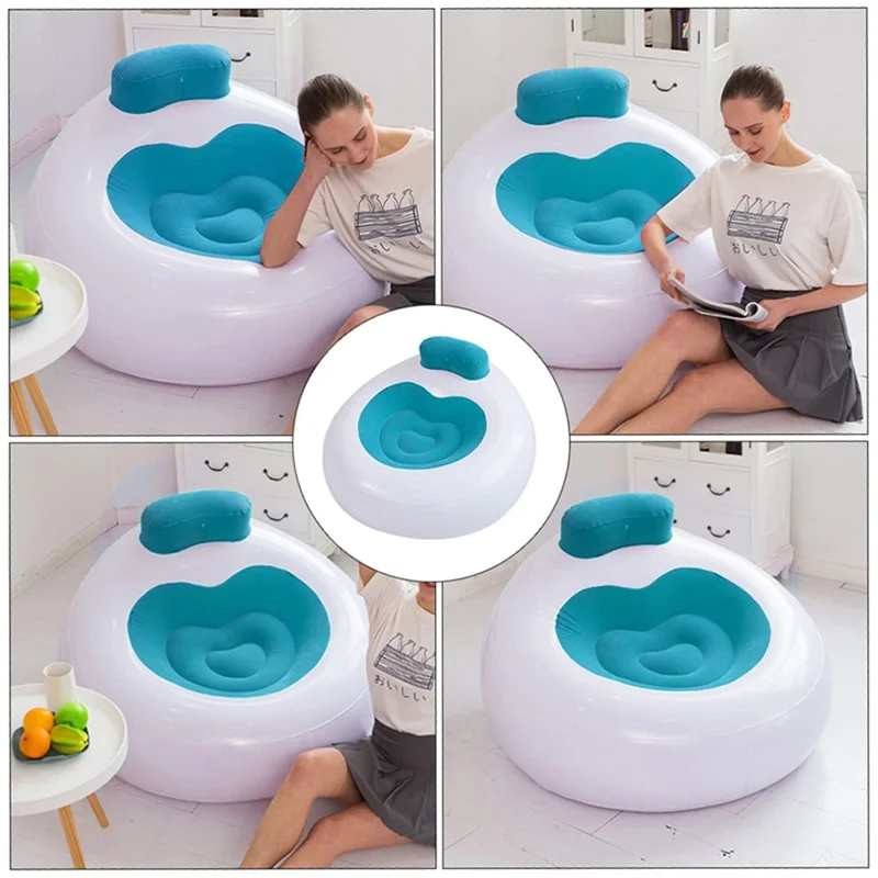 Sala de estar inflável com formato de coração acolchoado Lounger Selfie Prop Cadeira de ar portátil Sofá individual - Azul