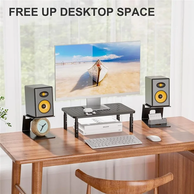 2 peças de suporte de alto-falante de mesa para estúdio de gravação, equipamento de armazenamento, suporte com design de inclinação de 5 graus e capacidade de 33 libras.