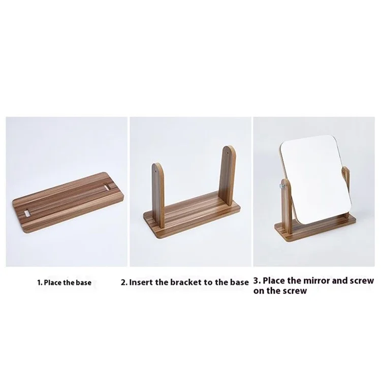 Espejo de tocador giratorio de 360 grados con base de madera, espejo de maquillaje de escritorio vintage, tamaño S