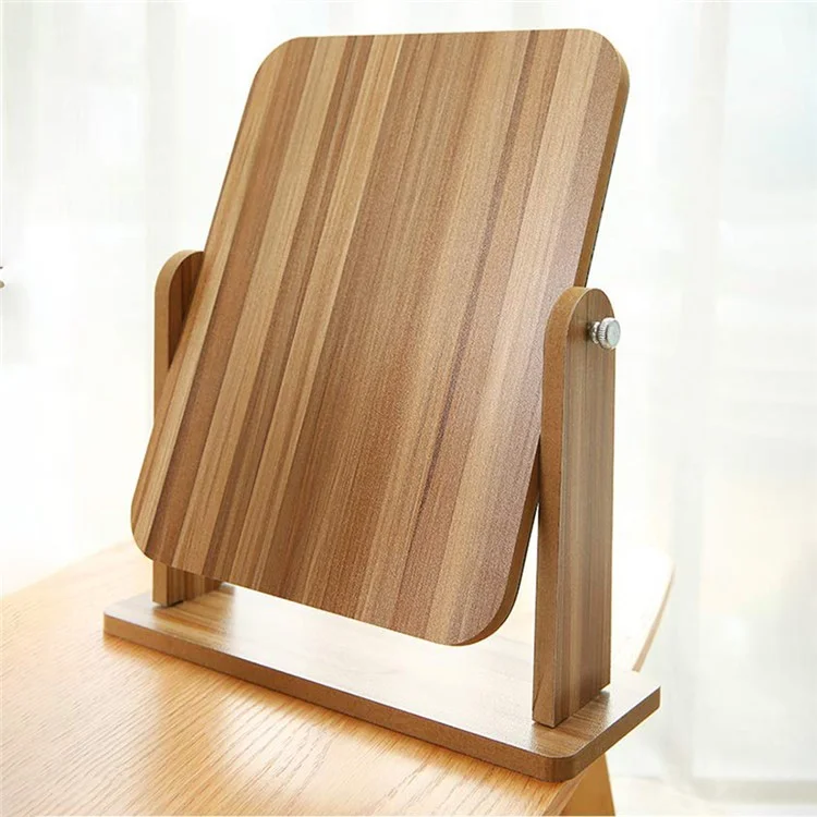 Espejo de tocador giratorio de 360 grados con base de madera, espejo de maquillaje de escritorio vintage, tamaño S
