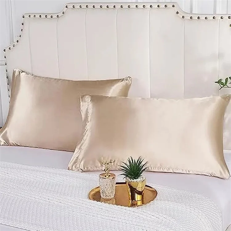 2Pcs 50x60cm Smooth Satin Silk Pillowcase Solid Color Pillow Cover Home Bedding - Silver