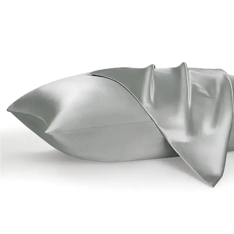 2 piezas de funda de almohada de satén de seda suave de 70x90 cm, color sólido, ropa de cama para el hogar - Plata