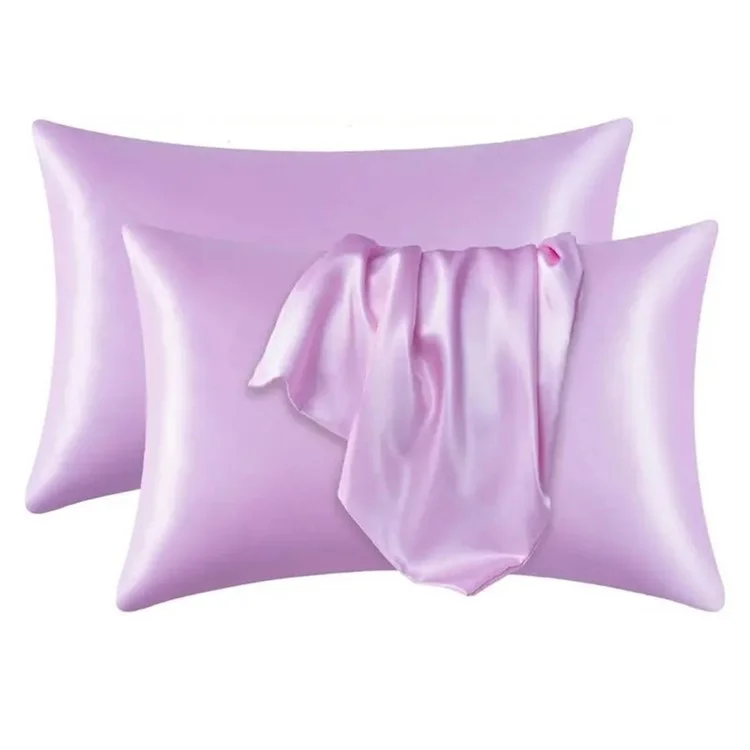 2Pcs 70x90cm Smooth Satin Silk Pillowcase Solid Color Pillow Cover Home Bedding - Taro Purple