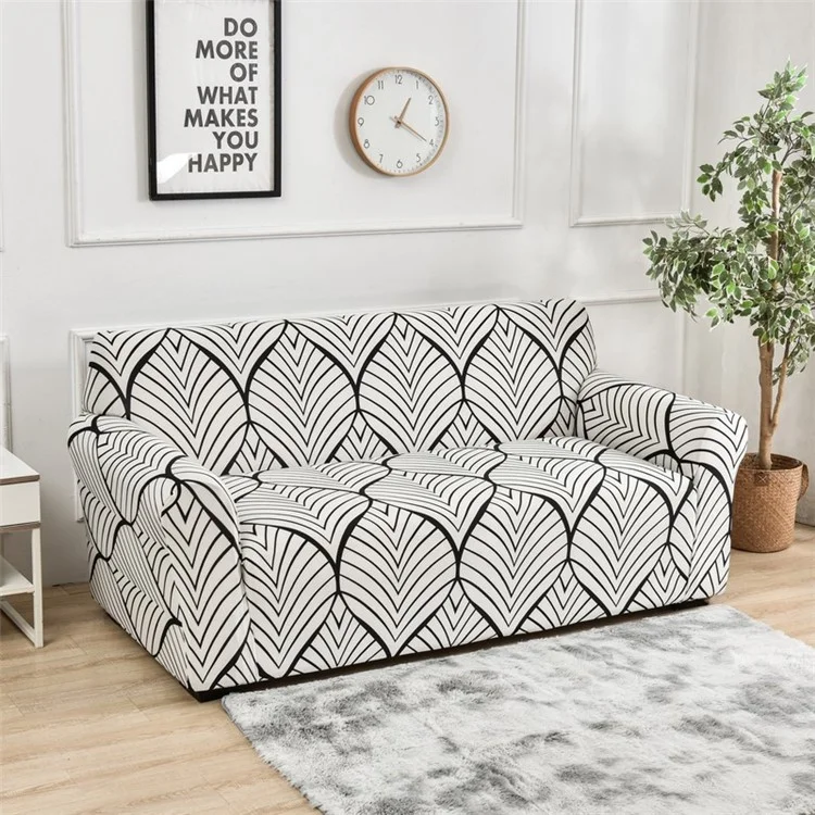 Stretch Sofa Cover for Single Seater 90-140cm European Style Full Wrap Slipcover Elastic Fabric Protector - Maple Leaf / White