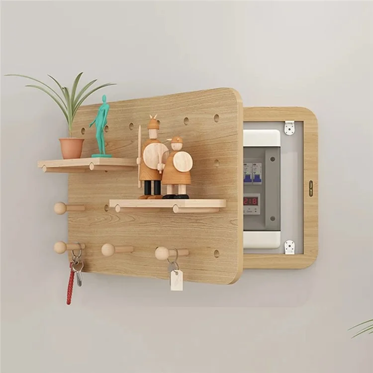 Caja eléctrica decorativa montada en la pared de 40x25cm, estantería de almacenamiento, tablero perforado de madera, caja de medidor ocultador - Color madera