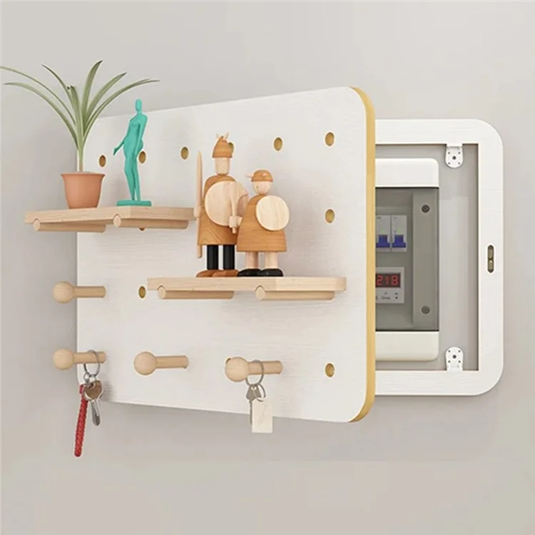 Caja eléctrica decorativa montada en la pared de 40x25cm, estantería de almacenamiento, tablero perforado de madera, caja de medidor ocultador - Color madera