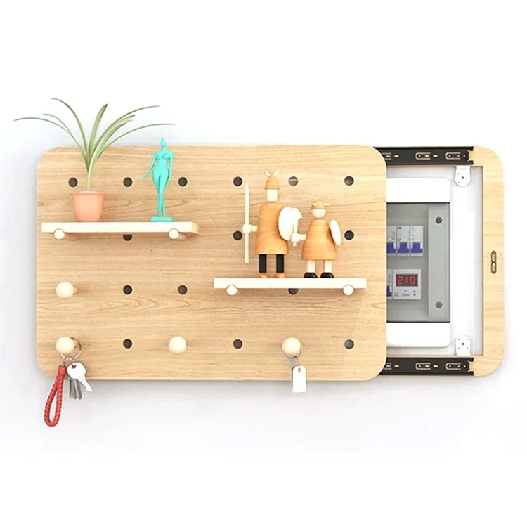 Caja de almacenamiento de 40x30 cm con estante de pared decorativa, caja eléctrica montada en la pared, tablero perforado de madera - Color de madera