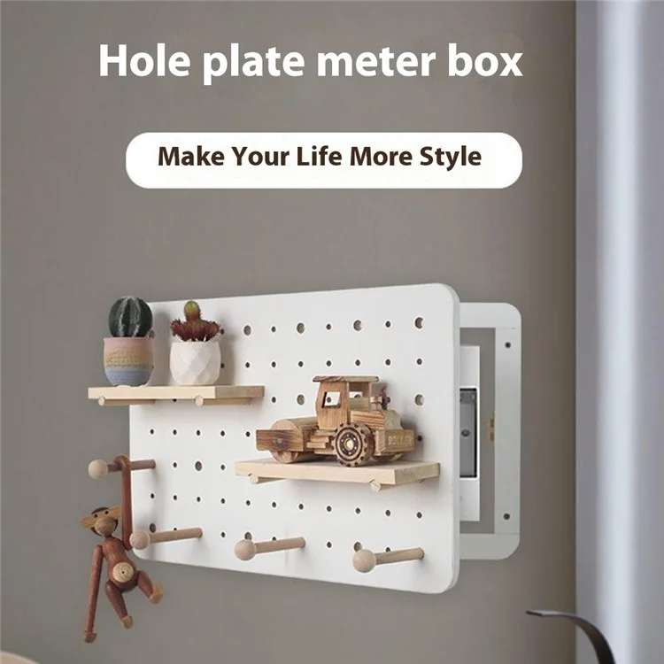 Caja de almacenamiento de 40x30 cm con estante de pared decorativa, caja eléctrica montada en la pared, tablero perforado de madera - Color de madera