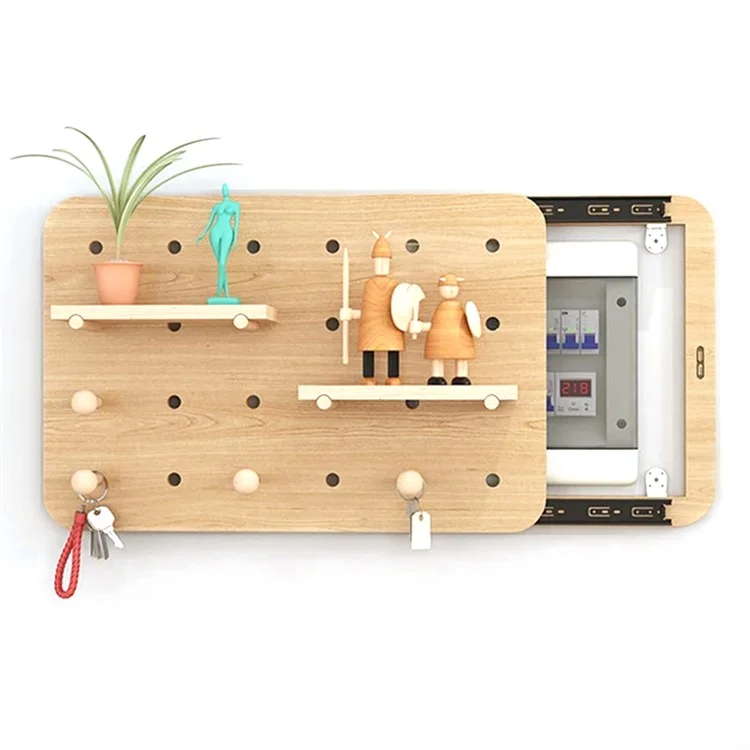 Caixa de armazenamento decorativa montada na parede de 45x30cm Cobertura da caixa elétrica Prateleira de madeira Quadro de pinos Caixa de medidor Ocultador - Cor de madeira